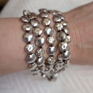 Handcrafted Silver-Tone Multi-Strand Bead Bracelet 7"